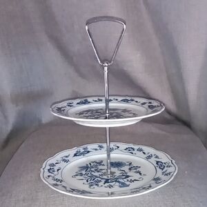 Elegant Blue and White Two-Tiered Serving Stand